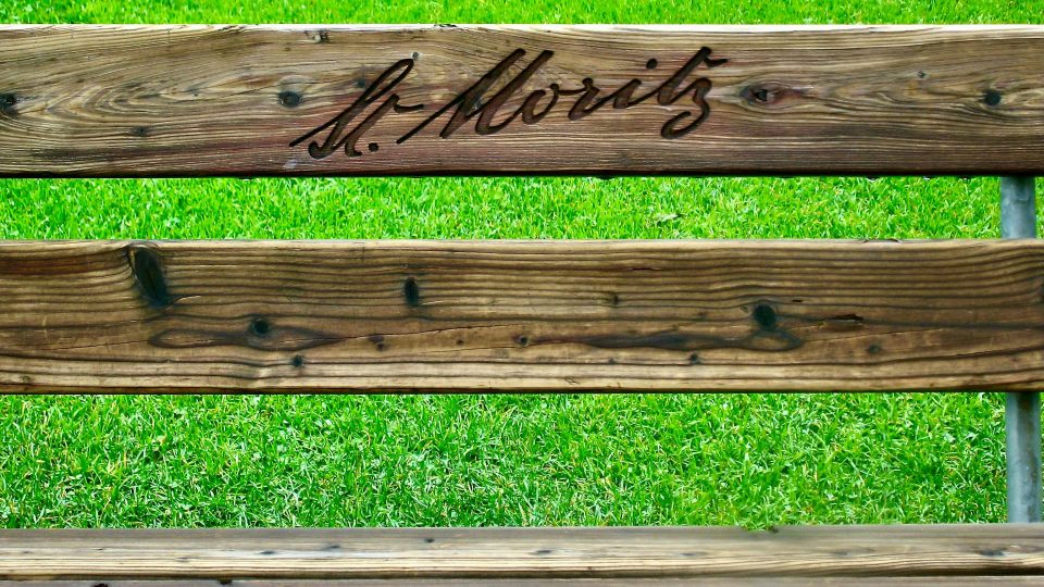 A wooden bench in St. Moritz